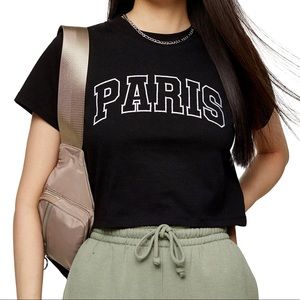 Topshop Embroidered Paris Crop TShirt